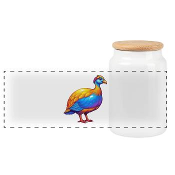pintade coloré Kawaii dessin animé personnage animal de compagnie - Boîte à biscuits avec couvercle en bois - blanc - Devant