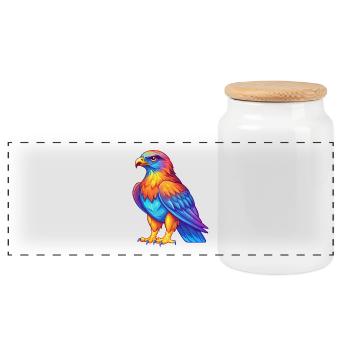 Hawk Colorful Kawaii Cartoon Character Clipart - Panoramic Cookie Jar with Wooden Lid - white - Front