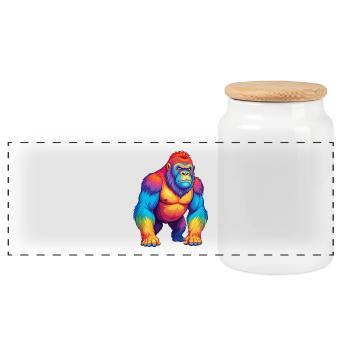Gorilla Colorful Kawaii Cartoon Character Clipart - Panoramic Cookie Jar with Wooden Lid - white - Front