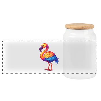 flamant rose coloré kawaii dessin animé personnage clipart - Boîte à biscuits avec couvercle en bois - blanc - Devant