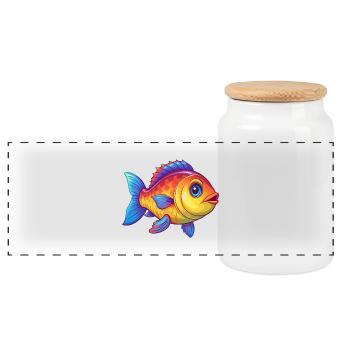 Poisson coloré Kawaii Dessin animé Personnage Clipart - Boîte à biscuits avec couvercle en bois - blanc - Devant
