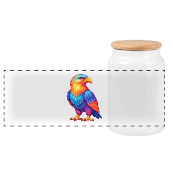 Eagle Colorful Kawaii Cartoon Character Clipart - Panoramic Cookie Jar with Wooden Lid - white - Front