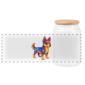 Hund Bunte Kawaii Cartoon Figur Clipart - Panorama Keksdose mit Holzdeckel - Weiß - Vorne