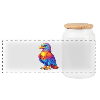 Eagle Colorful Kawaii Cartoon Character Clipart - Panoramic Cookie Jar with Wooden Lid - white - Front