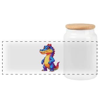 Crocodile Colorful Kawaii Cartoon Character Animal - Panoramic Cookie Jar with Wooden Lid - white - Front