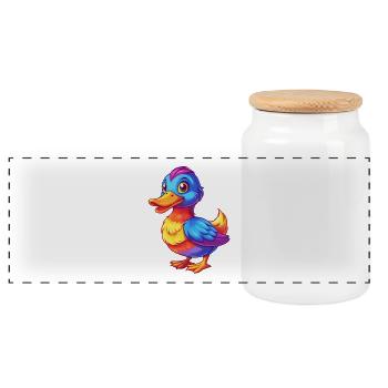 canard coloré Kawaii personnage de dessin animé Clipart - Boîte à biscuits avec couvercle en bois - blanc - Devant