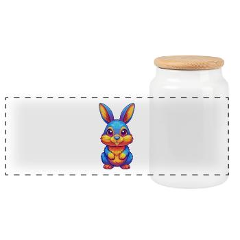 Lapin coloré Kawaii Dessin animé Personnage Clipart - Boîte à biscuits avec couvercle en bois - blanc - Devant