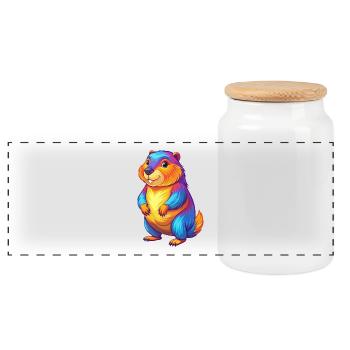 Castor coloré Kawaii Dessin animé Personnage Clipart - Boîte à biscuits avec couvercle en bois - blanc - Devant