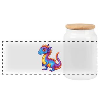 Basilisk Bunte Kawaii Cartoon Figur Clipart - Panorama Keksdose mit Holzdeckel - Weiß - Vorne