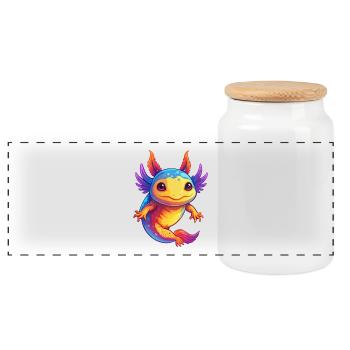 Axolotl Bunte Kawaii Cartoon Figur Clipart - Panorama Keksdose mit Holzdeckel - Weiß - Vorne