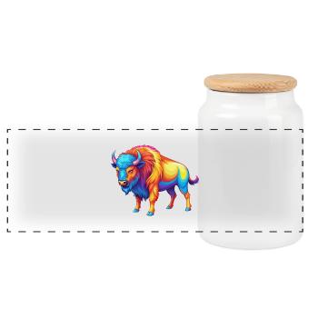 Bison coloré Kawaii Dessin animé Personnage Clipart - Boîte à biscuits avec couvercle en bois - blanc - Devant