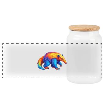 Anteater Colorful Kawaii Cartoon Character Clipart - Panoramic Cookie Jar with Wooden Lid - white - Front