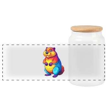 Castor coloré Kawaii Dessin animé Personnage Clipart - Boîte à biscuits avec couvercle en bois - blanc - Devant