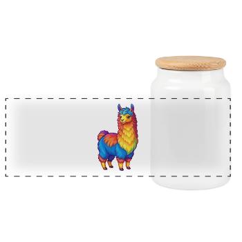 Alpaca Colorful Kawaii Cartoon Character Clipart - Panoramic Cookie Jar with Wooden Lid - white - Front