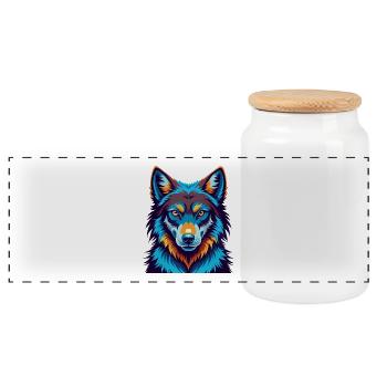Wolf Bunte Kawaii Cartoon Figur Clipart - Panorama Keksdose mit Holzdeckel - Weiß - Vorne