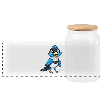 Elster Niedliche Zeichentrickfigur Kawaii Clipart - Panorama Keksdose mit Holzdeckel - Weiß - Vorne