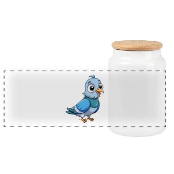 Pigeon Cute Cartoon Character Kawaii Clipart - Panoramic Cookie Jar with Wooden Lid - white - Front