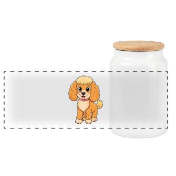 Caniche chien mignon personnage de dessin animé Kawaii Clipart - Boîte à biscuits avec couvercle en bois - blanc - Devant