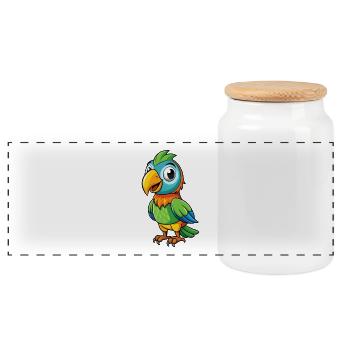 Parrot Cute Cartoon Character Kawaii Clipart - Panoramic Cookie Jar with Wooden Lid - white - Front
