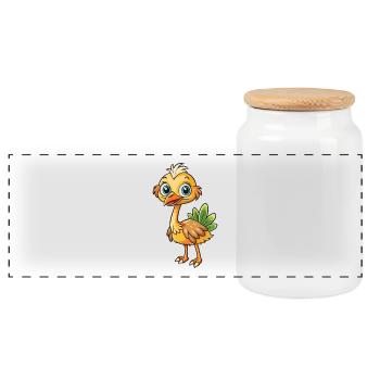 Ostrich Cute Cartoon Character Kawaii Clipart - Panoramic Cookie Jar with Wooden Lid - white - Front