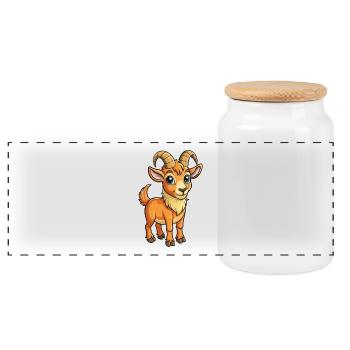 Steinbock Niedliche Zeichentrickfigur Kawaii Clipart - Panorama Keksdose mit Holzdeckel - Weiß - Vorne