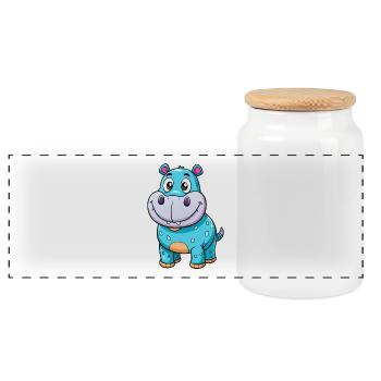 Hippo Cute Cartoon Character Kawaii Clipart - Panoramic Cookie Jar with Wooden Lid - white - Front