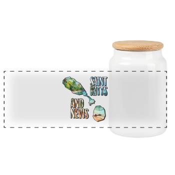 Aquarell Landkarte Saint Kitts and Nevis - Panorama Keksdose mit Holzdeckel - Weiß - Vorne