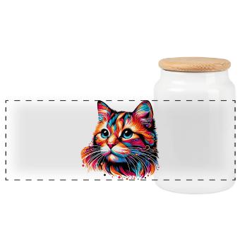 Chat - Boîte à biscuits avec couvercle en bois - blanc - Devant