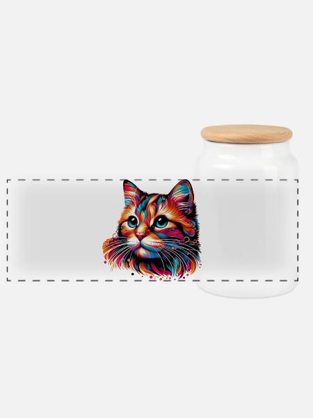 Katze - Panorama Keksdose mit Holzdeckel - Weiß