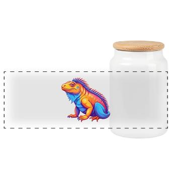 Iguana Colorful Kawaii Cartoon Character Clipart - Panoramic Cookie Jar with Wooden Lid - white - Front