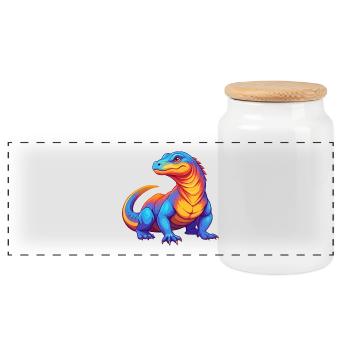 Komodowaran Bunte Kawaii Zeichentrickfigur - Panorama Keksdose mit Holzdeckel - Weiß - Vorne