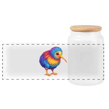 Kiwi Bird Colorful Kawaii Cartoon Character Animal - Panoramic Cookie Jar with Wooden Lid - white - Front