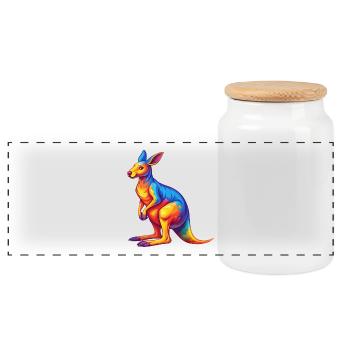 Kangaroo Colorful Kawaii Cartoon Character Clipart - Panoramic Cookie Jar with Wooden Lid - white - Front