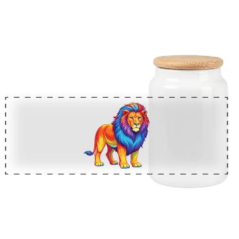 Lion coloré Kawaii Dessin animé Personnage Clipart - Boîte à biscuits avec couvercle en bois - blanc - Devant