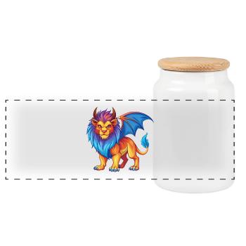 Manticore Colorful Kawaii Cartoon Character Animal - Panoramic Cookie Jar with Wooden Lid - white - Front