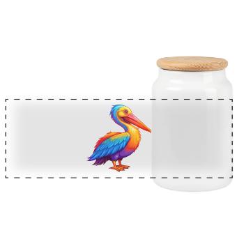 Pélican coloré Kawaii Dessin animé Clipart - Boîte à biscuits avec couvercle en bois - blanc - Devant