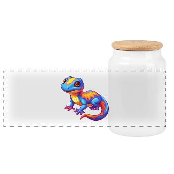 Salamander Colorful Kawaii Cartoon Character - Panoramic Cookie Jar with Wooden Lid - white - Front