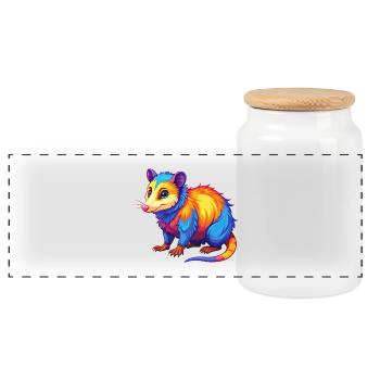 Opossum Colorful Kawaii Cartoon Character Clipart - Panoramic Cookie Jar with Wooden Lid - white - Front