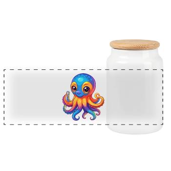 Oktopus Bunte Kawaii Cartoon Figur Clipart - Panorama Keksdose mit Holzdeckel - Weiß - Vorne