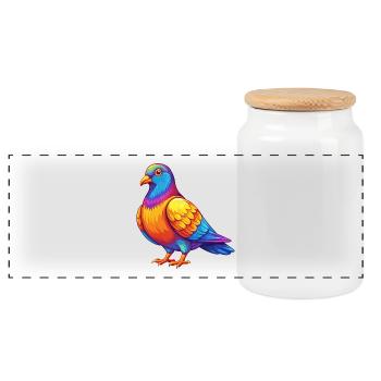 Pigeon Colorful Kawaii Cartoon Character Clipart - Panoramic Cookie Jar with Wooden Lid - white - Front