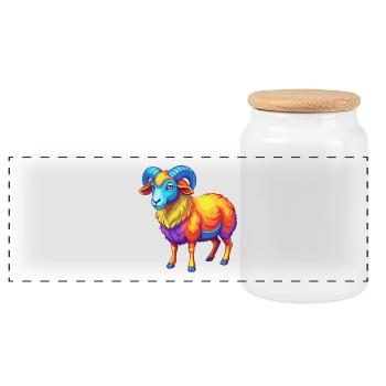 Ram Colorful Kawaii Cartoon Character Clipart - Panoramic Cookie Jar with Wooden Lid - white - Front