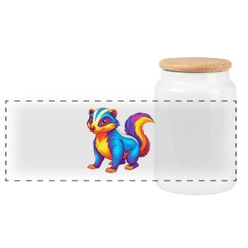 Skunk Bunte Kawaii Cartoon Charakter Clipart - Panorama Keksdose mit Holzdeckel - Weiß - Vorne