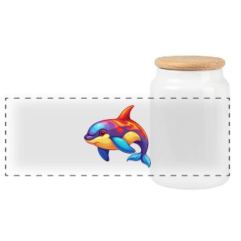 Orca Colorful Kawaii Cartoon Character Clipart - Panoramic Cookie Jar with Wooden Lid - white - Front