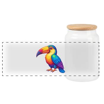 Toucan Colorful Kawaii Cartoon Character Clipart - Panoramic Cookie Jar with Wooden Lid - white - Front