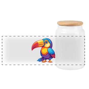 Toucan Colorful Kawaii Cartoon Character Clipart - Panoramic Cookie Jar with Wooden Lid - white - Front