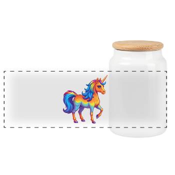 Licorne coloré Kawaii Dessin animé Personnage Clipart - Boîte à biscuits avec couvercle en bois - blanc - Devant