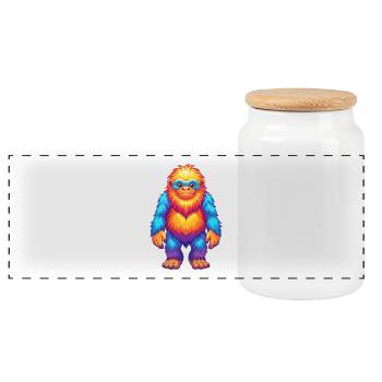 Yeti coloré Kawaii Dessin animé Personnage Clipart - Boîte à biscuits avec couvercle en bois - blanc - Devant