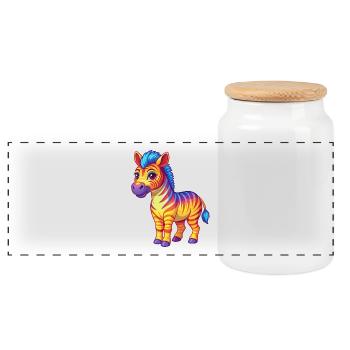 Zebra Colorful Kawaii Cartoon Character Clipart - Panoramic Cookie Jar with Wooden Lid - white - Front