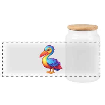 Storch Bunte Kawaii Cartoon Figur Clipart - Panorama Keksdose mit Holzdeckel - Weiß - Vorne