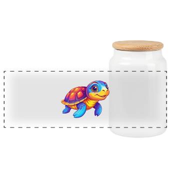 tortue coloré kawaii dessin animé personnage clipart - Boîte à biscuits avec couvercle en bois - blanc - Devant